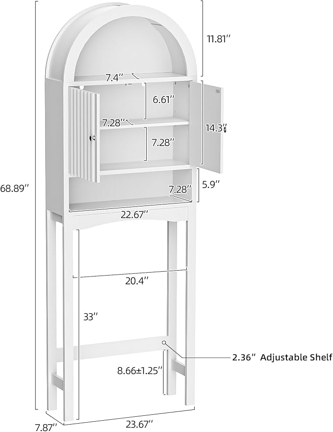 Spurgehom Arch Over The Toilet Storage Cabinet, Bathroom Organizer (White) | Freestanding Bathroom Shelf Equipped with Anti-Tipping Device, Space-Saving Vertical Toiletries Storage Cabinet