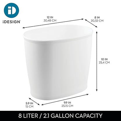 iDesign Slim Plastic Bathroom Trash Can, White | Small Size, For Bedroom, Office, Desk, Dorm