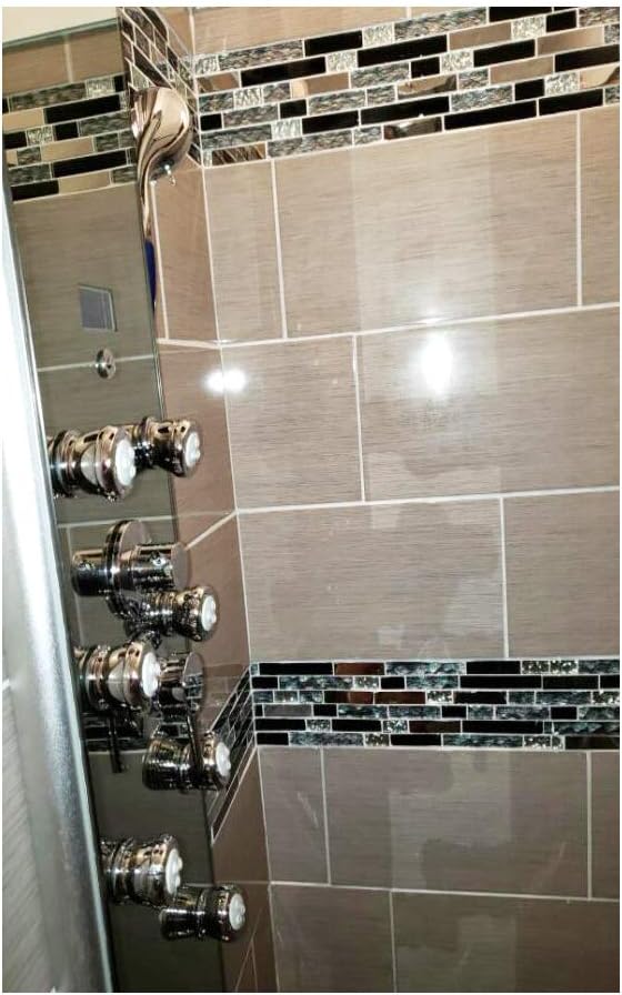 Glass Metal Tiles Art Mosaic Silk Black Crystal Glass Chrome Silver Steel Accent Wall Border Kitchen Bath Backsplash Tile TSTNB12 (5 Square Feet)