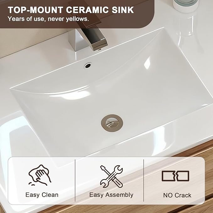 Floating Bathroom Vanity with Sink Wall Mounted Cabinet with 2 Soft-Close Drawers, Moisture-Resistant MDF,Large Storage for Small Space (30")