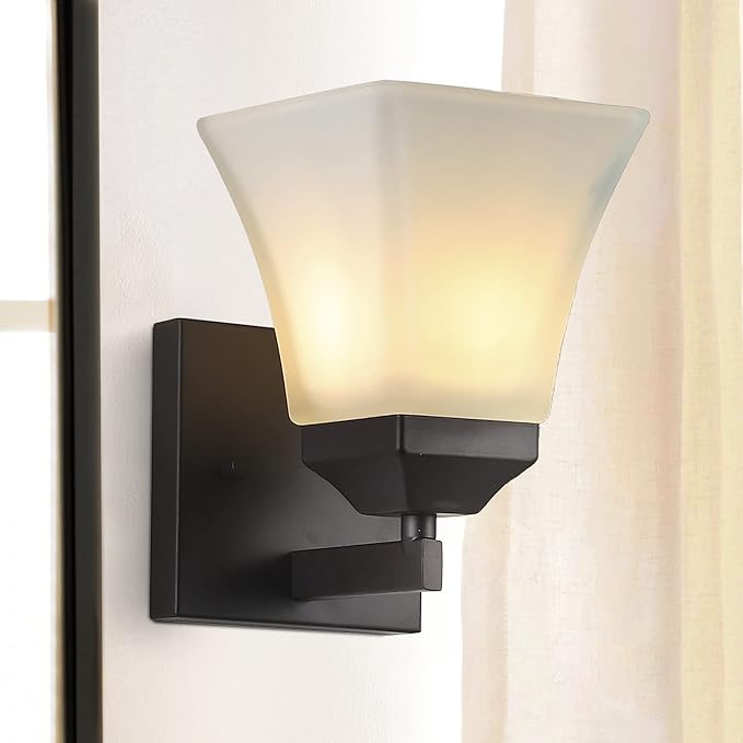 JONATHAN Y 5" Oil Rubbed Bronze 1-Light Modern Cottage LED Vanity Light Wall Sconce, Farmhouse Wall Lamp for Bathroom Mirror Kitchen, White Glass Shade, LED Bulb Included JYL7522A