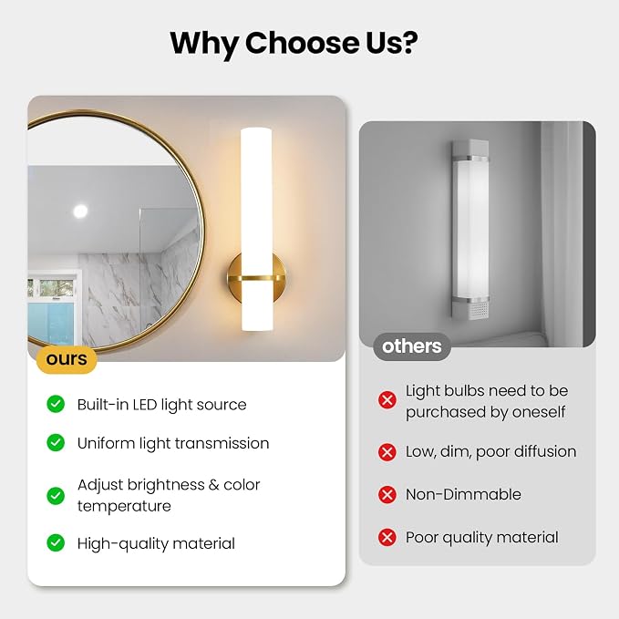 15-inch Gold Bathroom Wall Sconces Set of 2 Modern Sconces Wall Lighting 5CCT LED Dimmable Wall Light Brushed Gold Sconces for Bedroom Living Room Hallway (Hardwired)