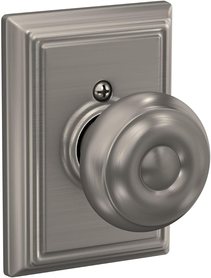 Schlage F10 GEO 619 ADD Georgian Door Knob with Addison Trim, Hall & Closet Passage Lock, Satin Nickel