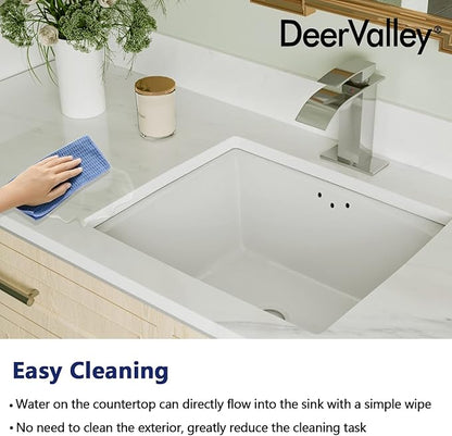 DeerValley DV-1U307 16" X 14" Rectangular Ceramic Bathroom Sink Undermount Bathroom Sink With Overflow Hole