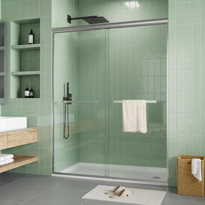 Shower Door 44-48" W x 72" H, Double Sliding Glass with 5/16'' (8mm) Clear Tempered Glass for Bathroom