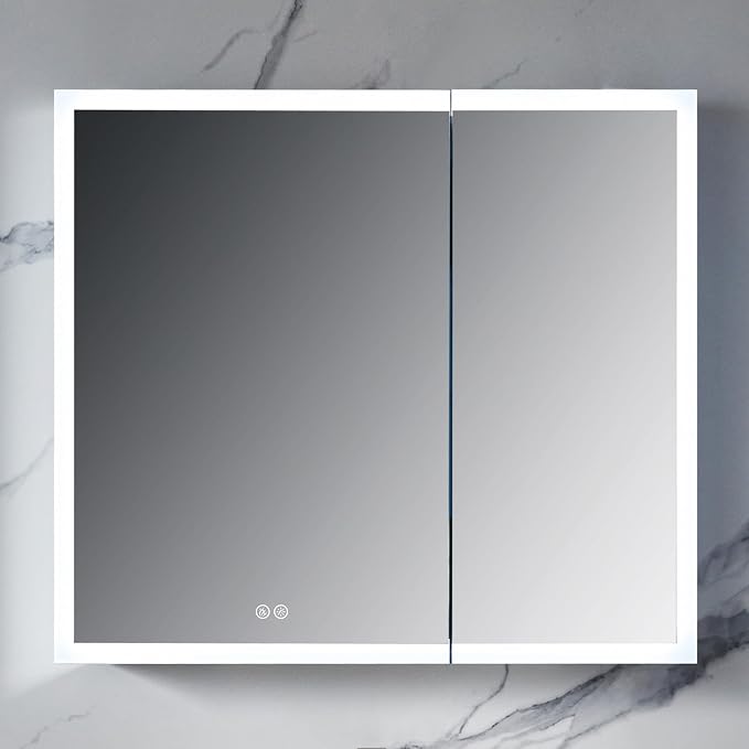 Blossom LED Mirror Medicine Cabinet with Lights, 36x32 Inch, Wall Mounted LED Lighted Bathroom Medicine Cabinet, Recessed/Surface with Defogger, Adjustable Brightness, Makeup Mirror with Lights