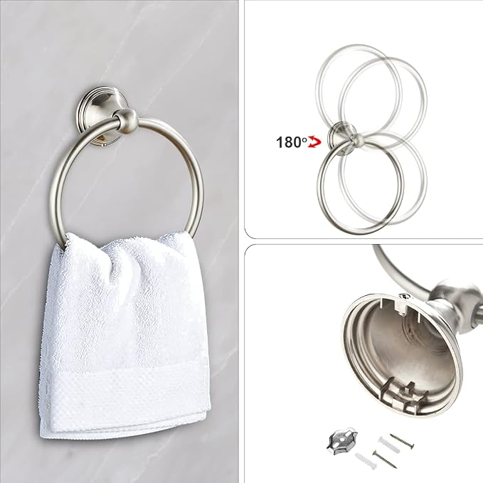 8Pcs Brushed Nickel Bathroom Accessories Set Towel Racks for Bathroom | Bathroom Hardware Set,2 * 24 Inch Towel Bar for Bathroom 2*Toilet Paper Holder 2* Towel Ring Towel Holders 2* Hook