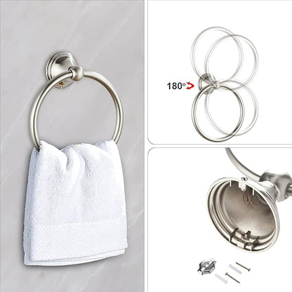 8Pcs Brushed Nickel Bathroom Accessories Set Towel Racks for Bathroom | Bathroom Hardware Set,2 * 24 Inch Towel Bar for Bathroom 2*Toilet Paper Holder 2* Towel Ring Towel Holders 2* Hook