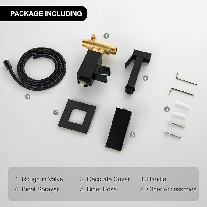 Warm Water Bidet Sprayer for Toilet with Hot and Cold Brass Rough-in Valve, Stainless Steel Handheld Bidet Attachment Set for Feminine, Pets and Baby Diaper Wash, Matte Black, BDS08-7
