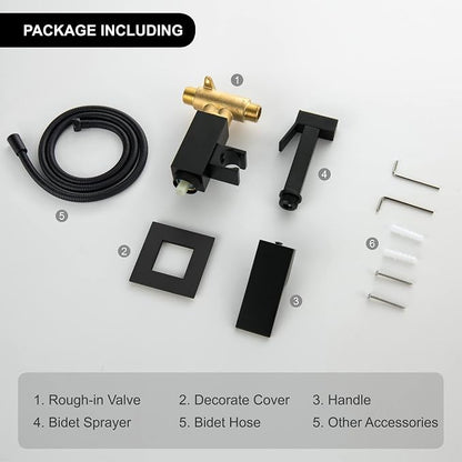 Warm Water Bidet Sprayer for Toilet with Hot and Cold Brass Rough-in Valve, Stainless Steel Handheld Bidet Attachment Set for Feminine, Pets and Baby Diaper Wash, Matte Black, BDS08-7