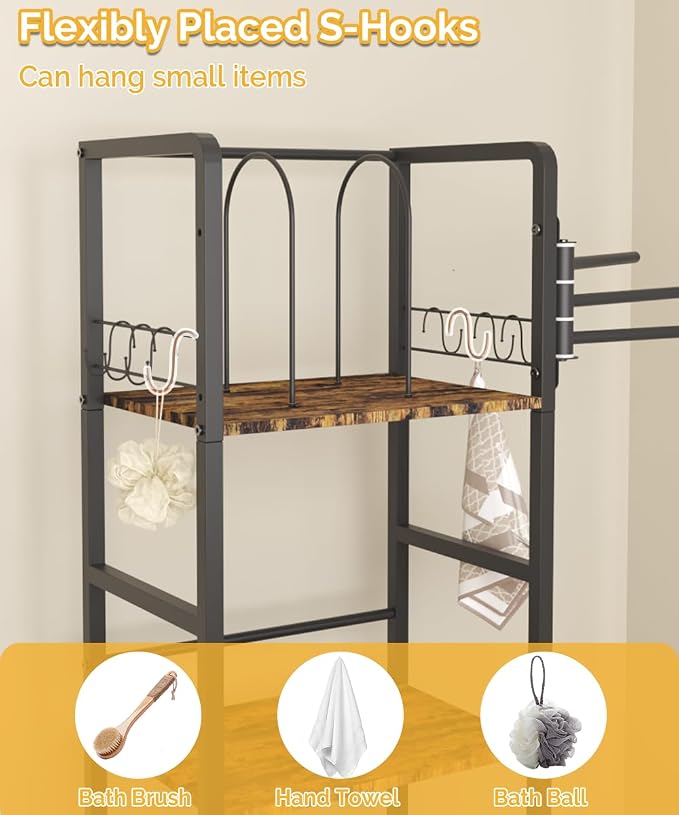 Mondazie Towel Racks for Bathroom Storage Shelves Free Standing, Black | 3-Tier Bathroom Towel Rack with 3 Rotating Bars, Pool Towel Holder Stand with Detachable Dividers & 8 Hooks for Poolside
