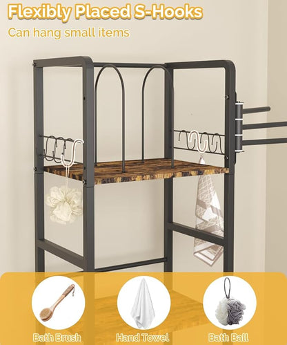 Mondazie Towel Racks for Bathroom Storage Shelves Free Standing, Black | 3-Tier Bathroom Towel Rack with 3 Rotating Bars, Pool Towel Holder Stand with Detachable Dividers & 8 Hooks for Poolside