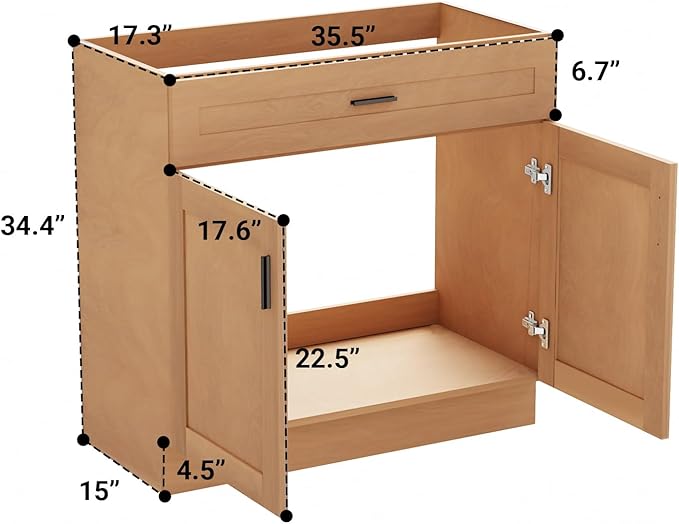 36-Inch Bathroom Vanity – Household Model, Natural Wood Finish, Farmhouse Style, Premium Quality, Spacious Open Storage, Upgraded Version