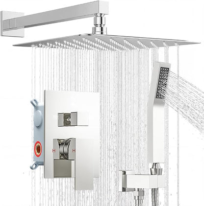 Shower System Shower Faucet Set, STARBATH 12" Wall Mount Rain Shower Head and Handheld Spray for Two Person, Rainfall Shower System with Diverter Valve and Trim Kit Complete,Chrome