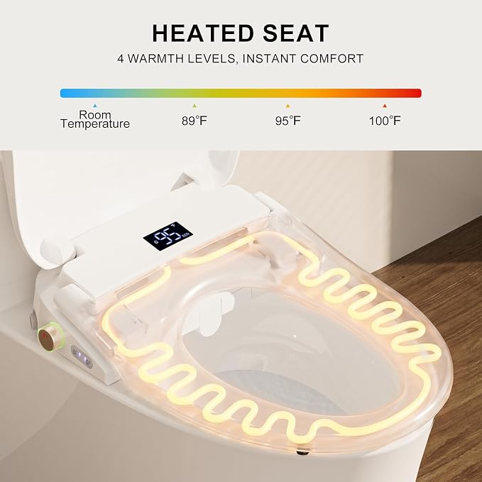 Electric Bidet Toilet Seat, Heated Toilet Seat, Elongated White | Warm Water Wash, Warm Air Dryer, Self-Cleaning Nozzle, Wireless Remote, LED Night Light, Soft-Close Lid, Easy Install