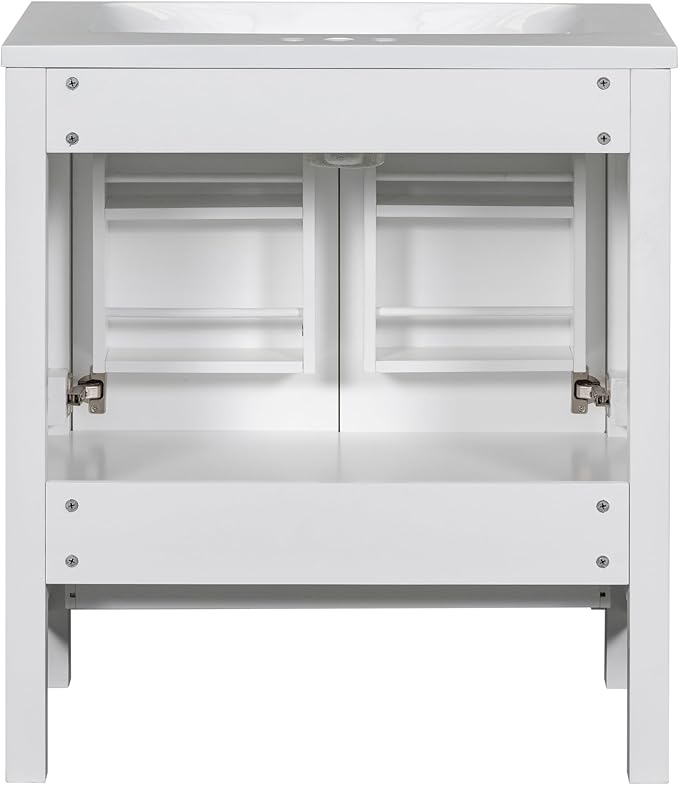 LUMISOL 30" Bathroom Vanity Set with Sink, Solid Wood Bathroom Cabinet with One Drawer and Two Doors, Multi-Function Storage Organizers, Undermount Sink Basin, White