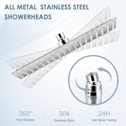 16 inch Brushed Nickel Large Rain Shower Head - All Metal 304 Stainless Steel, Full Body Rainfall Shower with 324 Silicone Nozzles - Waterfall Bathroom Square Showerheads, Ceiling Mounted