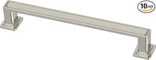 Franklin Brass 10 Pack Polished Nickel Cabinet Handles 5-1/16 inch (128mm) Kitchen Cabinet Handles and Drawer Pulls for Cupboards and Dressers | Recessed Square