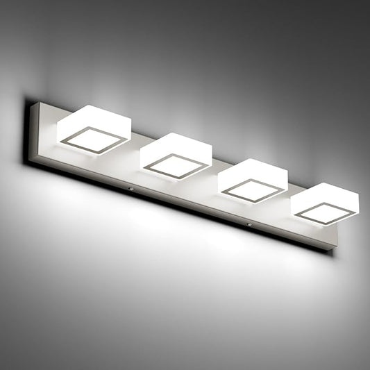 Ralbay Brushed Nickel Bathroom Vanity Lights 30inch Metal Acrylic LED Modern Bathroom Wall Lighting Fixtures Over Mirror Brushed Nickel (White Light 6000K, Non-dimmable)