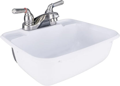 RecPro RV White Bathroom Sink with Faucet Single Bowl Plastic Lavatory