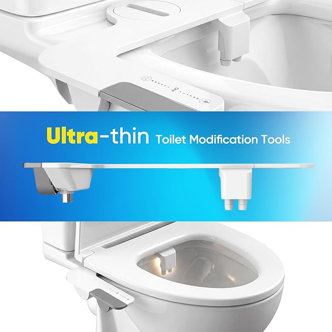 Ultra-Slim 3-in-1 Bidet Attachment for Toilet Seat, Non-Electric, Dual Retractable Nozzles (Posterior & Feminine), Self-Cleaning, Adjustable Water Pressure, Stainless-Steel Inlet, Easy DIY Install