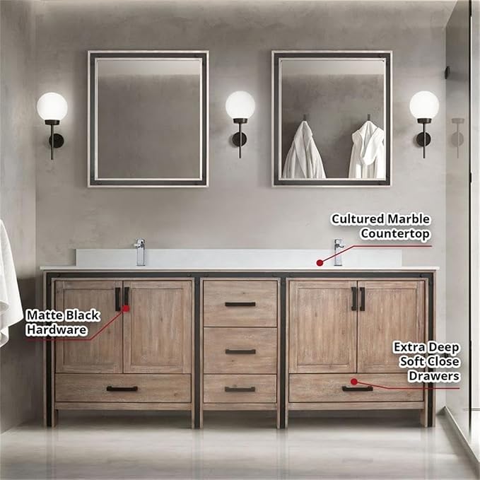 Ziva 80 in W x 22 in D Rustic Barnwood Double Bath Vanity and Cultured Marble Top