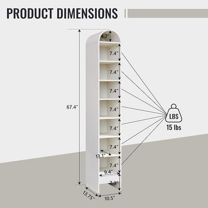 IFBUY 67" Tall Arched Bathroom Storage Cabinet, 8-Tier Modern Farmhouse Storage Cabinet with Adjustable Shelves, Wood Freestanding Cabinet for Bathroom, Living Room, Entryway, Hallway (Antique White)