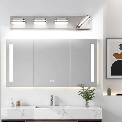360° Rotate LED Bathroom Vanity Light Fixtures, 1600LM Acrylic Brushed Nickel Vanity Lights for Bathroom, Modern Wall Lighting Fixtures Over Mirror Kitchen Living Room (Natural White Light 5000K)