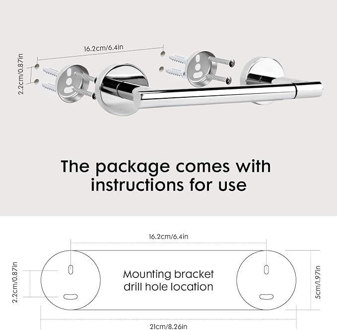 Polished Chrome Toilet Paper Holder Set, Stainless Steel Towel Ring, Double Post Pivoting Toilet Paper Holder and Hand Towel Holder Set for Bathroom, Bathroom Hardware Accessories Set Silver