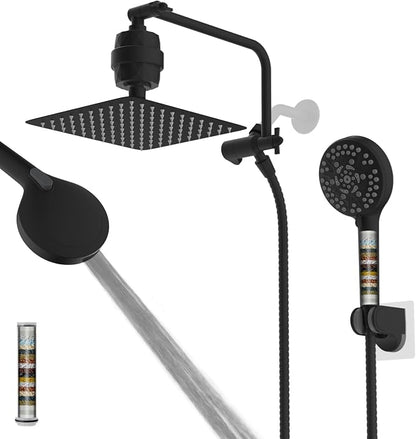 10" Metal Filtered Shower Head with 10-Mode Handheld, Matte Black | NSF/ANSI/CAN 372 Certified, High Pressure Showerhead Combo, 20 Stage Shower Filter, 11" Shower Arm, 71" Hose, Shower Holder