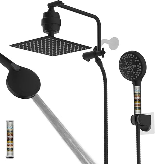 10" Metal Filtered Shower Head with 10-Mode Handheld, Matte Black | NSF/ANSI/CAN 372 Certified, High Pressure Showerhead Combo, 20 Stage Shower Filter, 11" Shower Arm, 71" Hose, Shower Holder