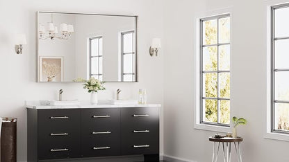 Keonjinn 55x36 Inch Nickel Bathroom Mirror for Over Sink, Rectangular | HD Tempered Glass, Vanity Mirror, Brushed Framed, Square Corner, Modern Farmhouse, Wall Mounted Mirrors, Aluminum Alloy