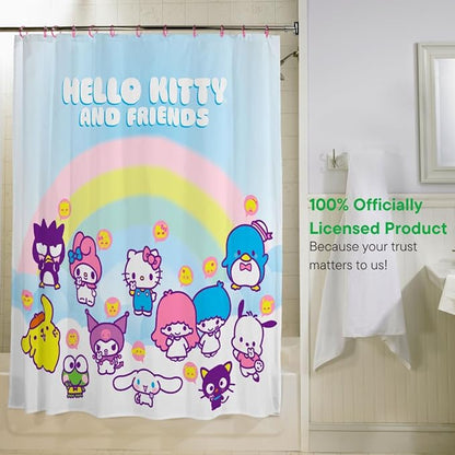 Sanrio Hello Kitty & Friends 13-Piece Shower Curtain Set, Bathroom Decor, 72 x 72 Inch Fabric Curtain with Hooks, Machine Washable (100% Officially Licensed Product) by Franco Collectibles