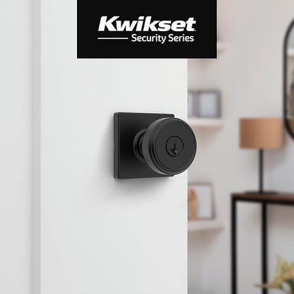 Kwikset Maven Entry Door Knob with Lock and Key, Secure Keyed Handle Exterior, Front Entrance and Bedroom, Matte Black, 10 Pack, Pick Resistant SmartKey Rekey Security and Microban