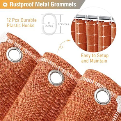 BTTN Burnt Orange Boho Farmhouse Linen Heavy Duty Shower Curtain Set, 72x72