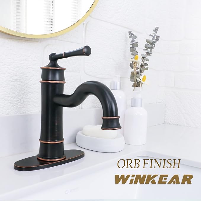 Roman Oil Rubbed Bronze Bathroom Sink Faucet, Single Hole Bathroom Faucet | Classic Brass Bathroom Faucet with Pop-up Drain and Hoses, RV & Outdoor Basins, for 1 or 3 Hole
