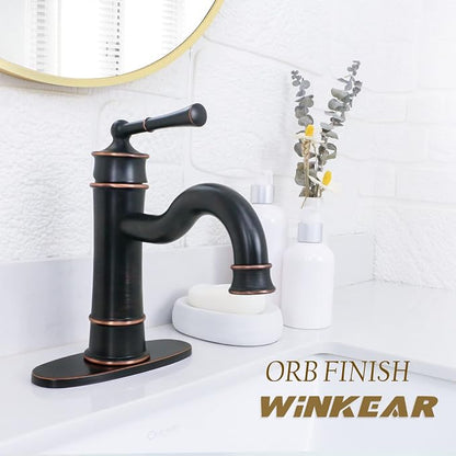Roman Oil Rubbed Bronze Bathroom Sink Faucet, Single Hole Bathroom Faucet | Classic Brass Bathroom Faucet with Pop-up Drain and Hoses, RV & Outdoor Basins, for 1 or 3 Hole