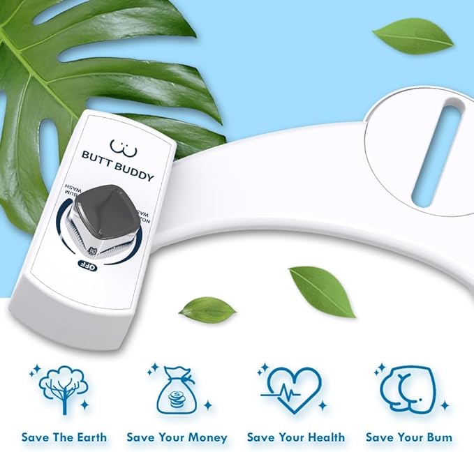 Butt Buddy - Bidet Toilet Seat Attachment & Fresh Water Sprayer (Easy to Install, Universal Fit, No Plumbing or Electricity Required | Self-Cleaning Nozzle, Adjustable Pressure Control, USA Stock)