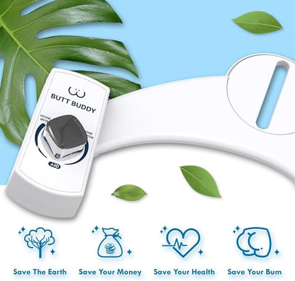 Butt Buddy - Bidet Toilet Seat Attachment & Fresh Water Sprayer (Easy to Install, Universal Fit, No Plumbing or Electricity Required | Self-Cleaning Nozzle, Adjustable Pressure Control, USA Stock)