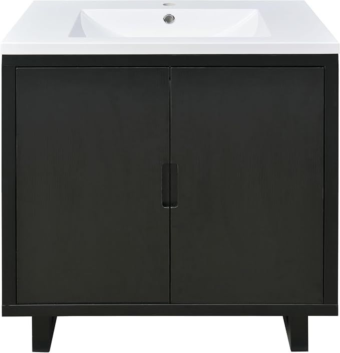 30 Inches Bathroom Vanity Set, Combo Freestanding Stand Storage Cabinet and Square Resin Sink Top