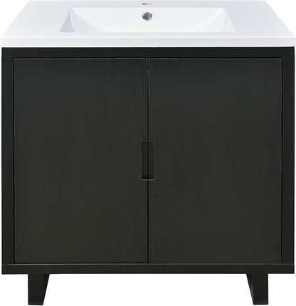 30 Inches Bathroom Vanity Set, Combo Freestanding Stand Storage Cabinet and Square Resin Sink Top