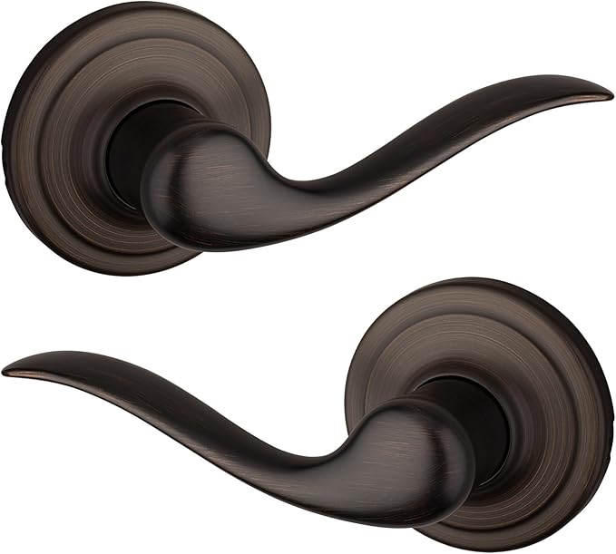 Kwikset Tustin Interior Passage Door Handle, Lever For Closet and Hallway Doors, Reversible Non-Locking Handle Lever, Venetian Bronze, with Microban Protection