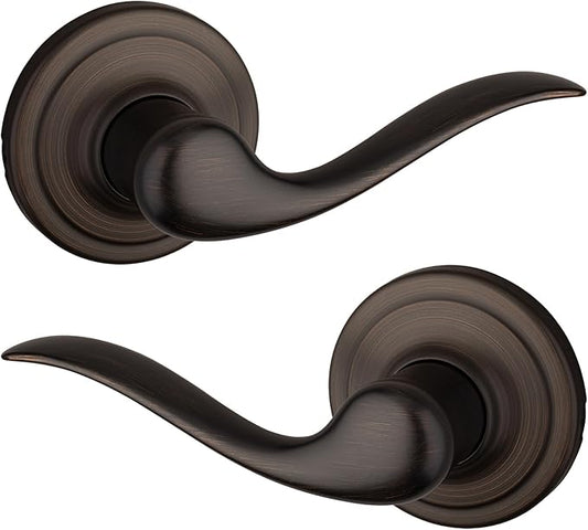 Kwikset Tustin Interior Passage Door Handle, Lever For Closet and Hallway Doors, Reversible Non-Locking Handle Lever, Venetian Bronze, with Microban Protection