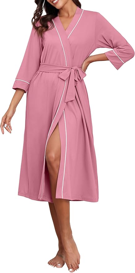 PrinStory Womens Robe Long Knit Bathrobe Lightweight Soft Robes Ladies Bath Robe