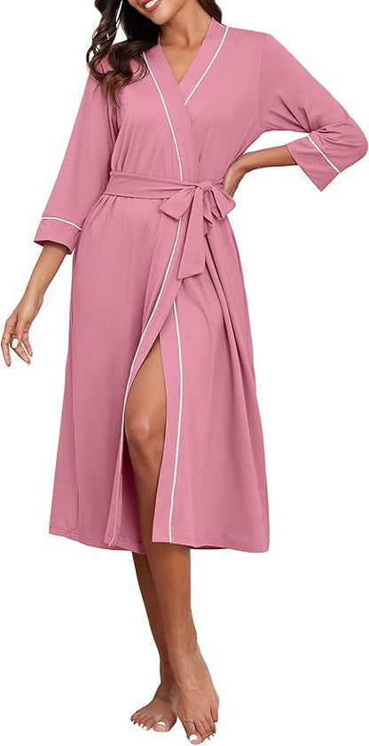 PrinStory Womens Robe Long Knit Bathrobe Lightweight Soft Robes Ladies Bath Robe