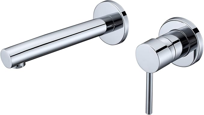 SUMERAIN Wall Mount Faucet for Bathroom Sink, Modern Chrome Bathroom Faucet Single Handle with Brass Valve
