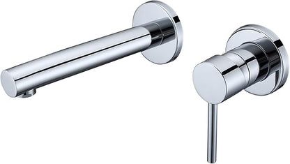 SUMERAIN Wall Mount Faucet for Bathroom Sink, Modern Chrome Bathroom Faucet Single Handle with Brass Valve