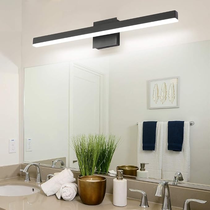 Aipsun 27.6 inch Modern Black Vanity Light LED Bathroom Vanity Light Fixtures Black Wall Light for Bathroom (White Light)