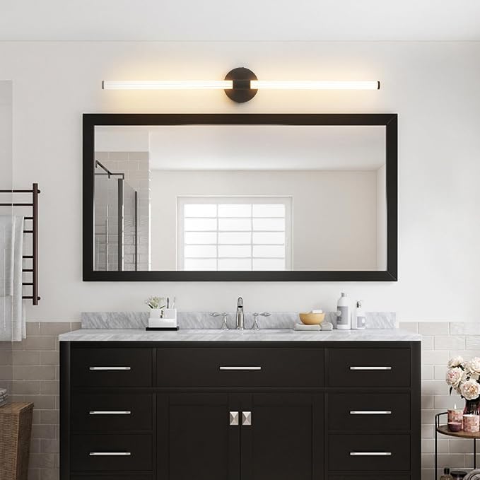 Bathroom Vanity Lights 39" Long LED Vanity Light Bar Black | 360° Bright Bathroom Lights, Dimmable Vanity Light, Hardwired Wall Light 3000K Warm White for Mirror
