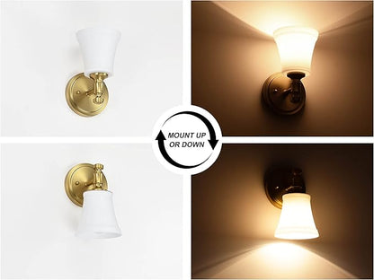 Wall Sconces, Traditional Aged Brass 1 Light Sconce, Wall Light with Opal Glass Shade for Bedroom Bathroom Living Room & Hallway Vanity Lighting Fixture